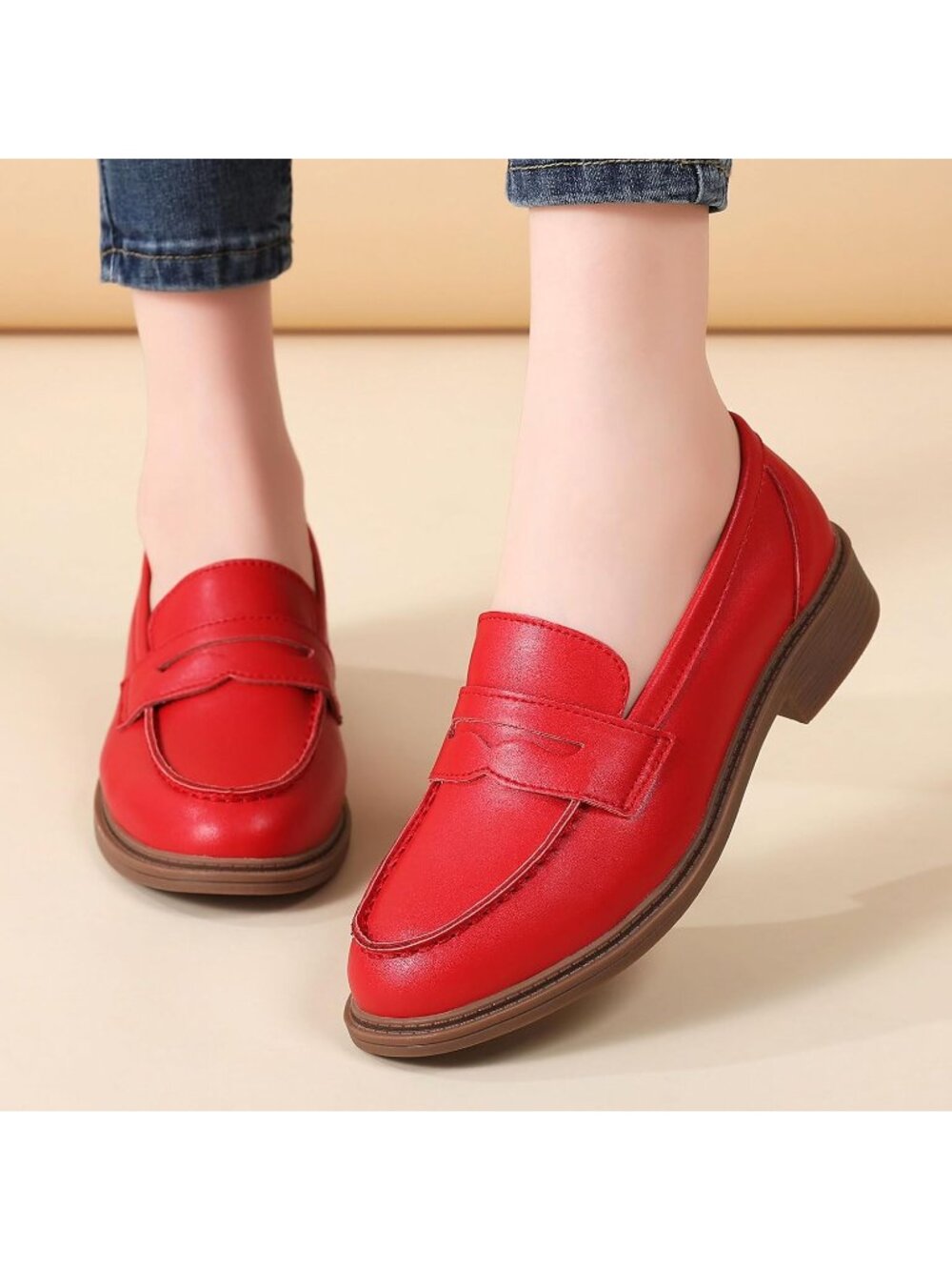 Women's Red Casual Loafers & Slip-Ons Driving Flats Work Elegant Dress Shoes - Picture 2 of 6